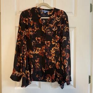 SIMPLY VERA BY VERA WANG SZ L Pretty Hem Top Black-Brown Shirt Blouse